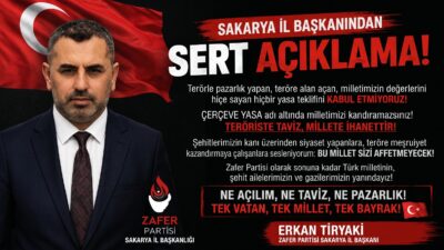 Zafer Partisi Sakarya İl Başkanı’ndan “Çerçeve Yasa” Tepkisi: “Türk Milleti Zamanı Geldiğinde Hesabını Soracak! SAKARYA - Zafer Partisi Sakarya İl Başkanı, iktidar tarafından meclise